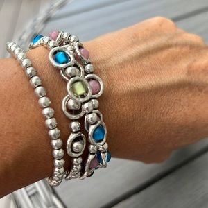 Silver and colored beads with leather cord
